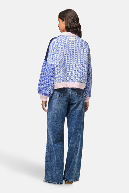 Trui met ronde hals blauw - PIECES®