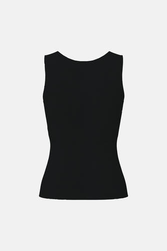 Body noir de PIECES® avec une couleur unie et un design sans manches, vu de dos.