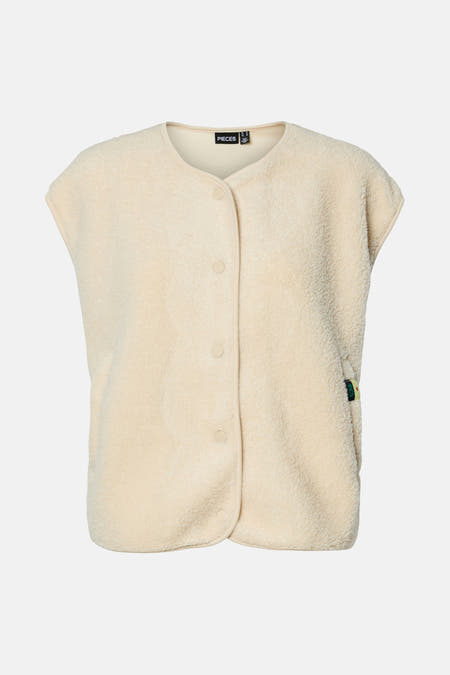 Ecru vest van PIECES®, met teddy textuur en knoopsluiting aan de voorkant.