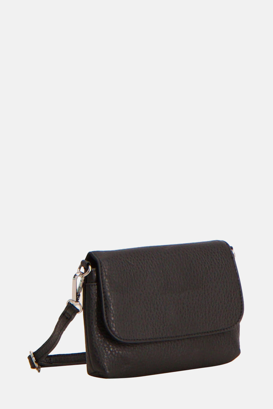 Zwarte schoudertas van PIECES, met textuur en zilverkleurige details.
