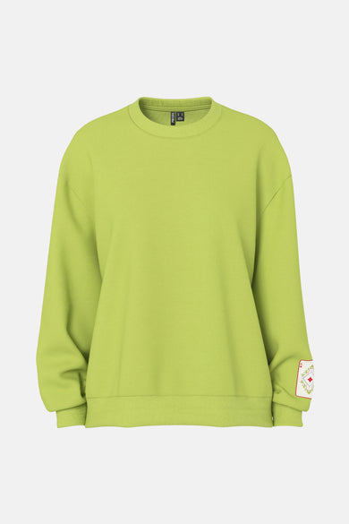 Pull vert à col rond de PIECES®, vu de dos, avec manches longues et poignets côtelés.