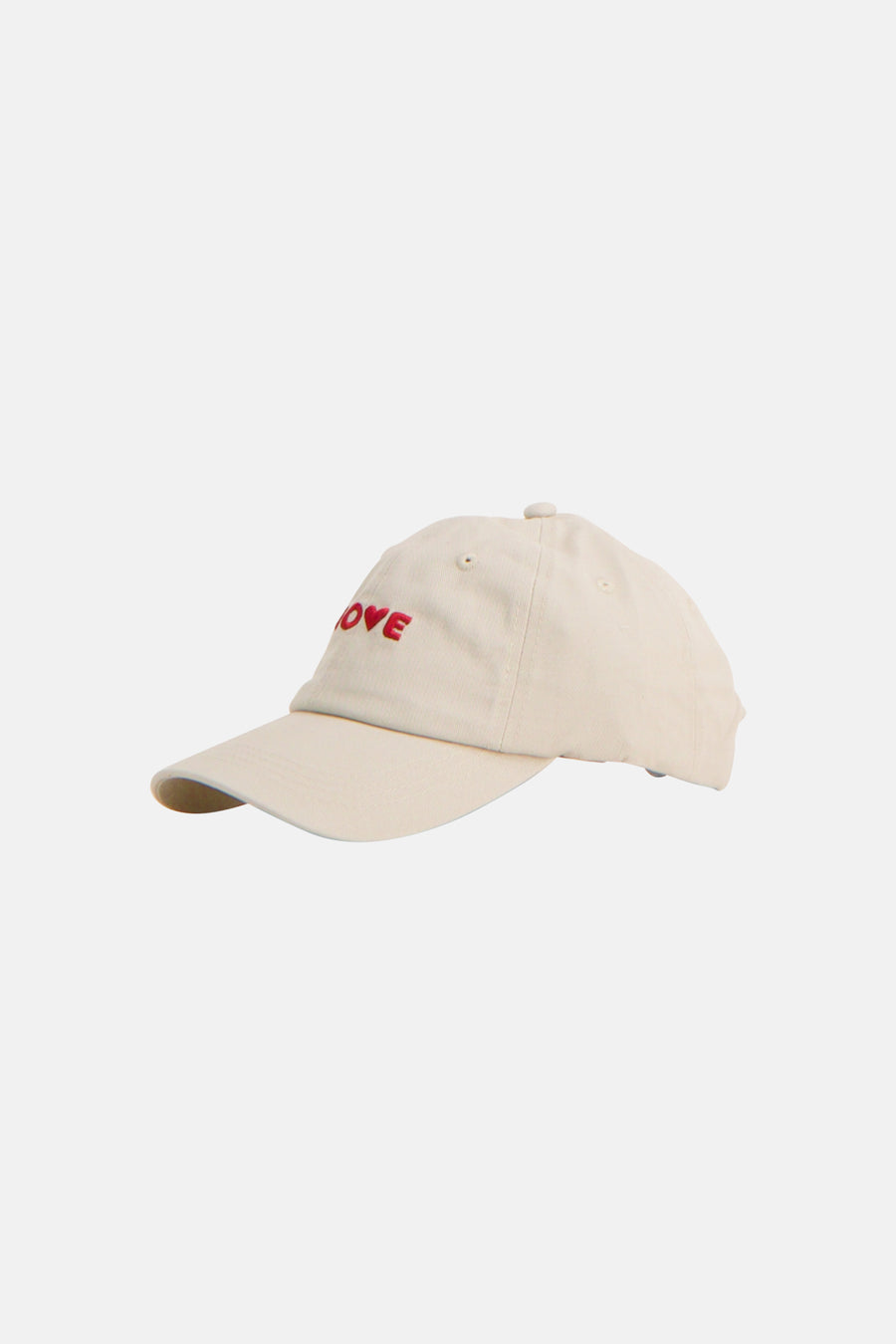 Casquette blanche de PIECES® avec texte rouge 'OVE' sur le devant, en tissu de coton.