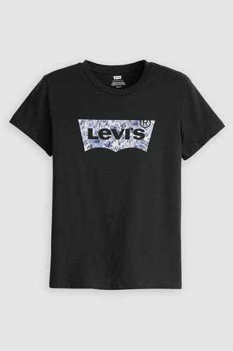 Zwart T-shirt met korte mouwen van Levi's met een logo met bloemmotief op de voorkant.
