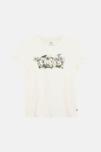 Ecru T-shirt met korte mouwen van Levi's, met bloemen en vlinders in de Levi's logo.