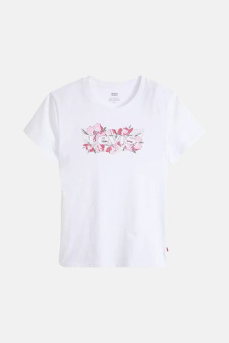 Wit T-shirt met bloemen Levi's logo.
