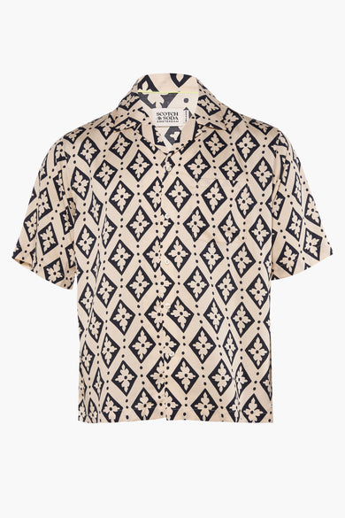 Veelkleurig overhemd met korte mouwen van SCOTCH & SODA, met geometrisch patroon en borstzak.

