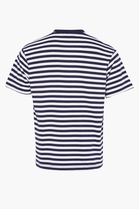 Blauw gestreept T-shirt met korte mouwen van SCOTCH & SODA, rugzijde in beeld.