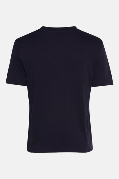 Blauw T-shirt met korte mouwen van MANGO, effen kleur en ronde hals aan de achterkant.
