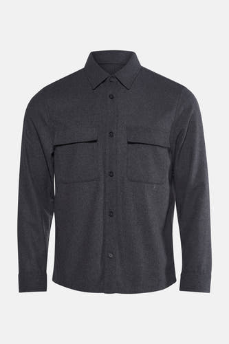 Manteau gris court de MANGO, avec des manches longues et une fermeture à boutons, vu de derrière.