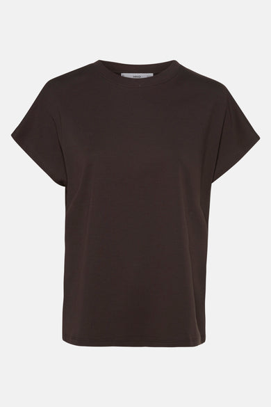 T-shirt brun à manches courtes de MANGO, couleur unie, avec un col rond.