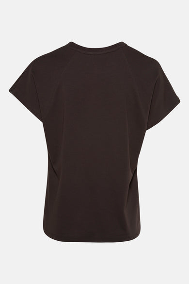 T-shirt marron à manches courtes de MANGO, avec un dos visible, des manches raglan et une couleur unie.