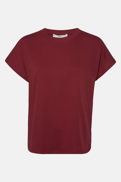 Bordeaux T-shirt met korte mouwen van MANGO, effen kleur en relaxte pasvorm.