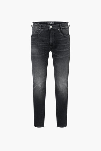 Donkergrijze rechte jeans van MAC Jeans, met een subtiele stonewashed textuur.
