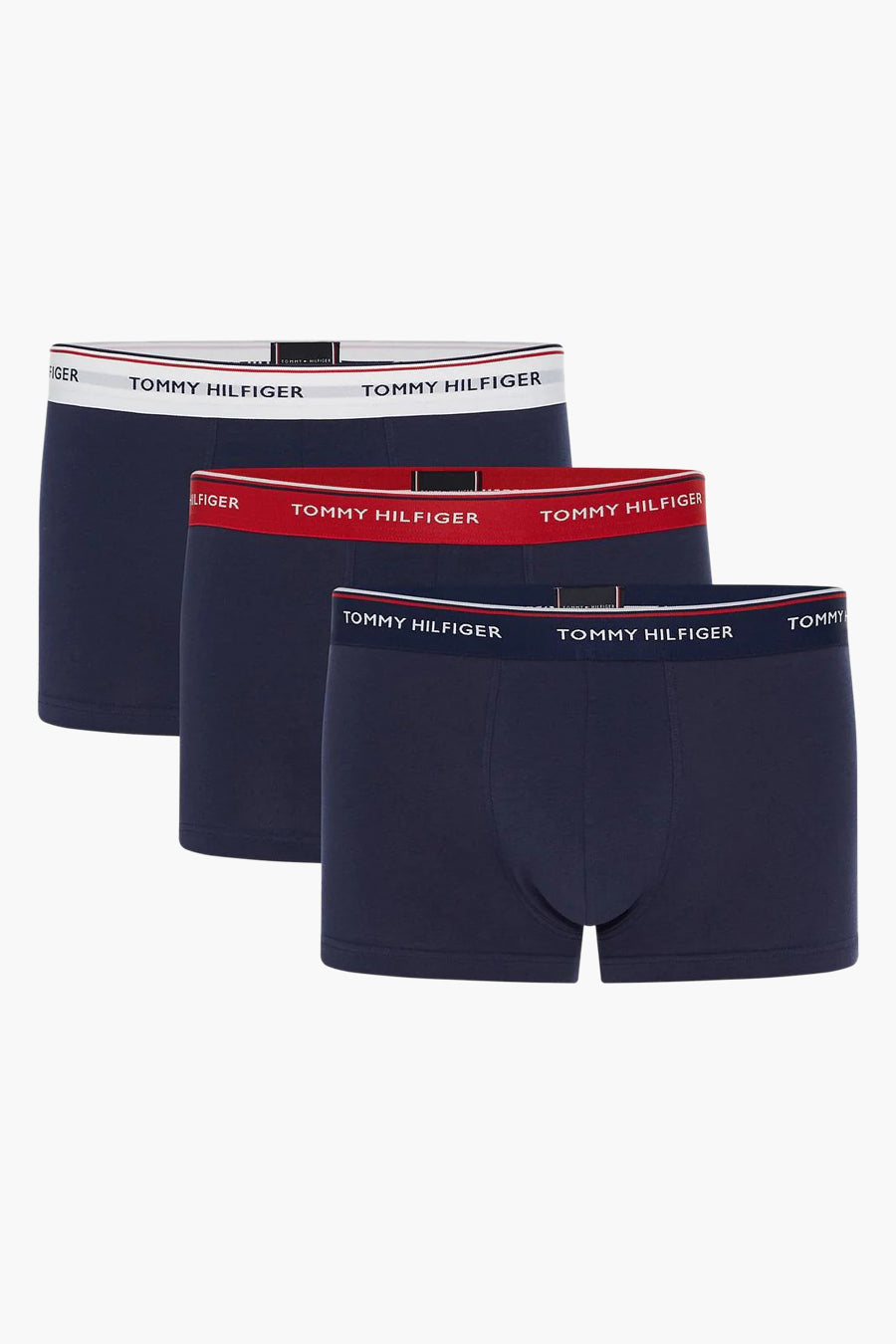 Boxers de couleur TOM TOM Tommy JEANS, avec une ce taille en logo blanc blanc rouge et bleu marine.