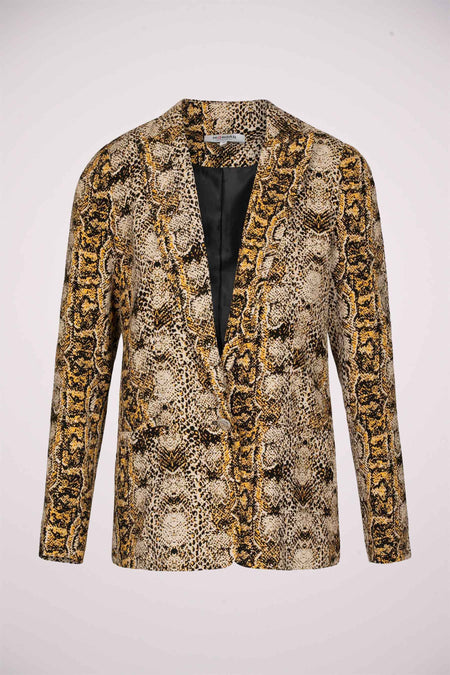 Multikleurige blazer van Morgan De Toi met slangenprint en lange mouwen.