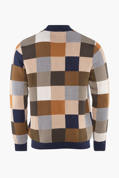 Sweat-shirt multicolore à col rond de REDEFINED REBEL, avec un motif rayé en marron, beige et bleu marine.
