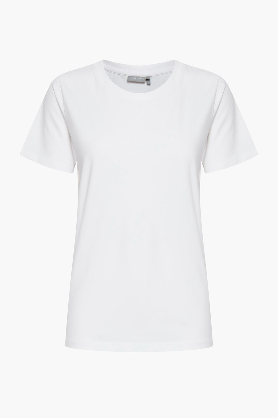 Wit T-shirt van Fransa, effen kleur en korte mouwen, op een witte achtergrond.