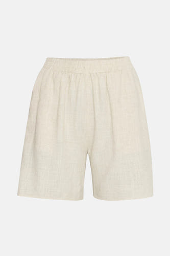 Ecru short van Fransa, met een elastische tailleband en een linnenachtige textuur.
