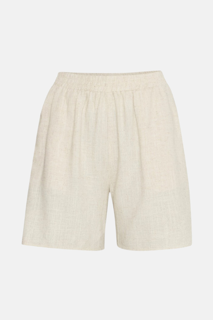 Ecru short van Fransa, met een elastische tailleband en een linnenachtige textuur.
