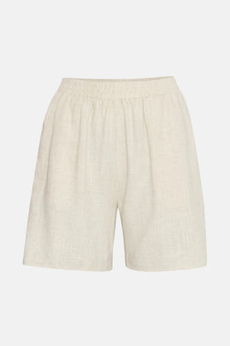 Ecru short van Fransa, met elastische tailleband en een linnenachtige textuur.
