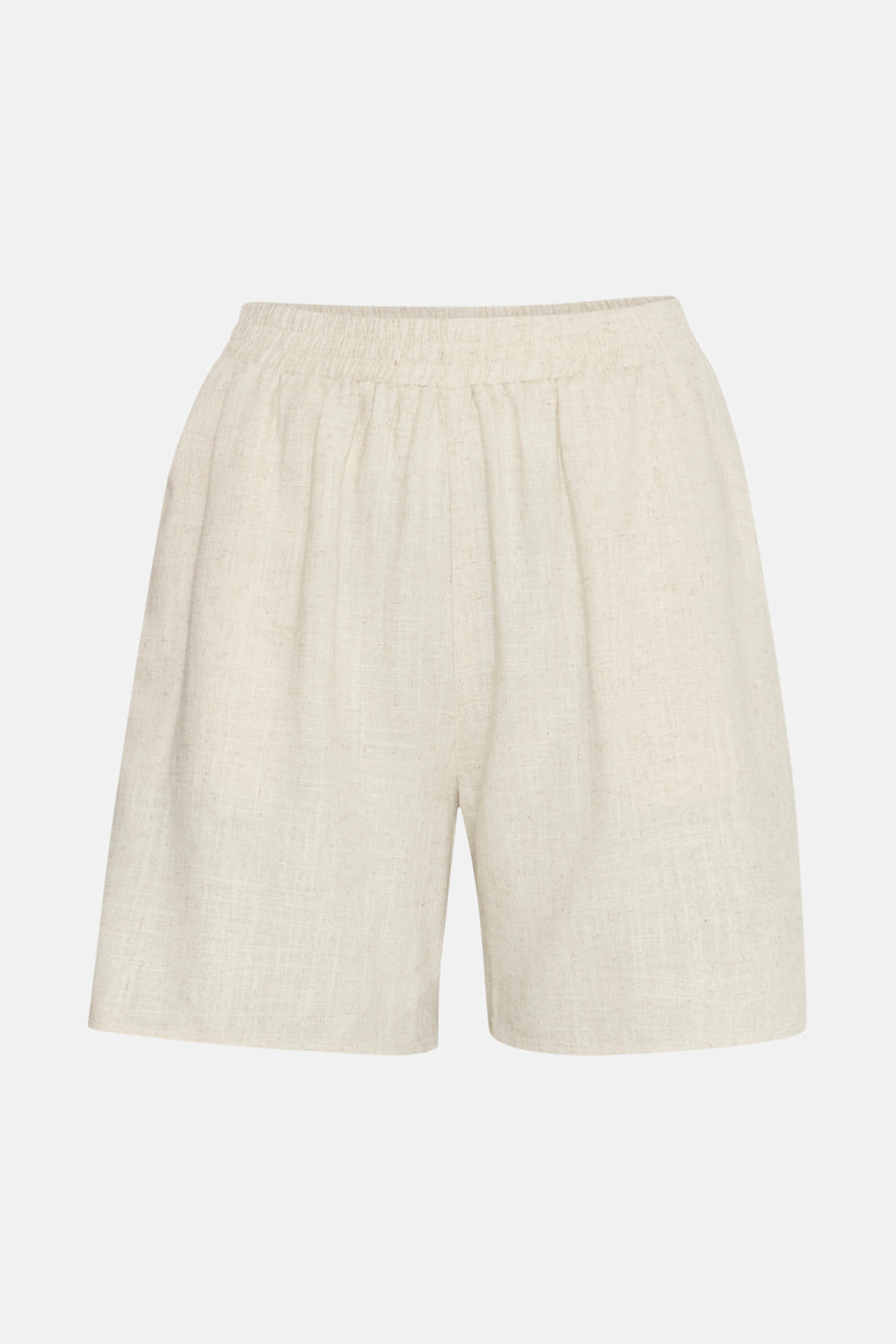 Ecru short van Fransa, met elastische tailleband en een linnenachtige textuur.
