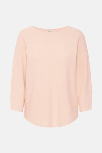 Blouse rose avec col rond de France, avec une fine structure en côtes et des manches trois-quarts.