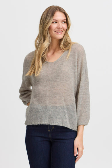 Pull à col en V - gris