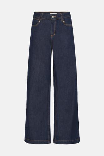 Jean décontracté bleu marine de Fransa, avec des surpiqures jaunes et des détails denim classiques.