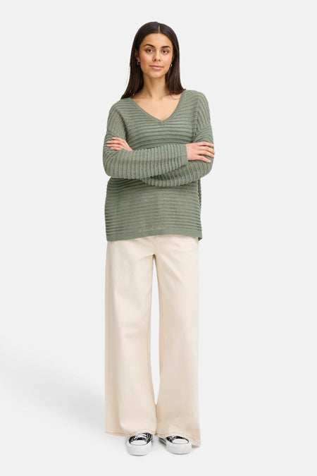 Pull met ronde hals - Kaki