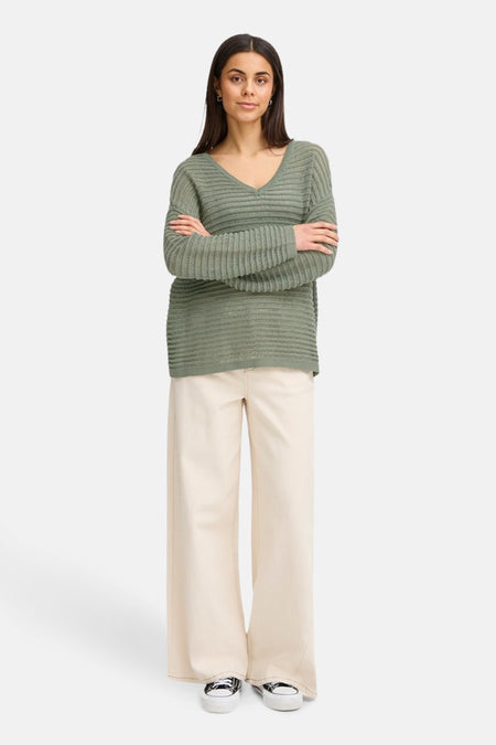 Pull met ronde hals - Kaki