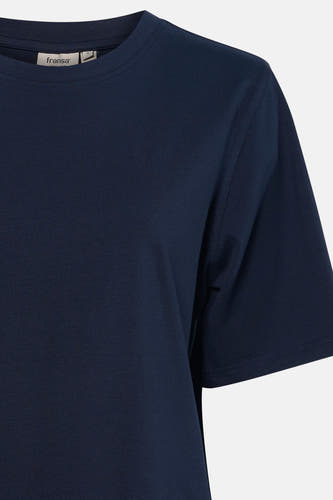 T-shirt bleu à manches courtes de France, tissu uni et col rond.