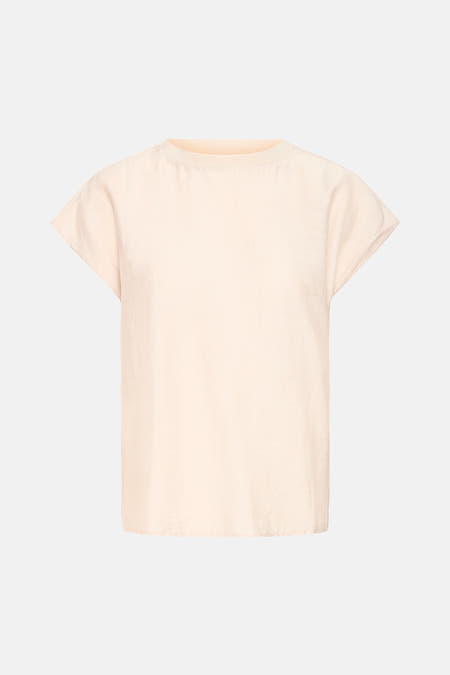 Beige blouse met korte mouwen van Fransa, effen en met een subtiele textuur.