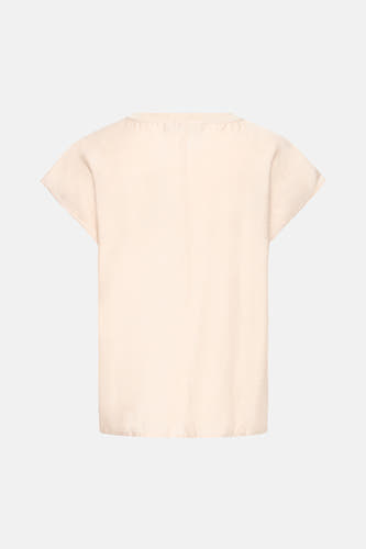 Beige blouse met korte mouwen van Fransa, effen stof en eenvoudige halslijn.
