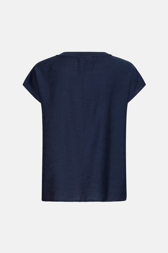 Blauwe blouse met korte mouwen van Fransa, effen textuur en een eenvoudig model.
