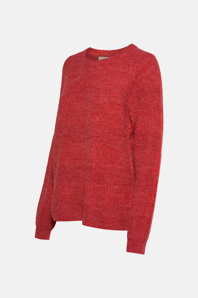 Pull rouge avec col rond de France, en tissu tricoté.