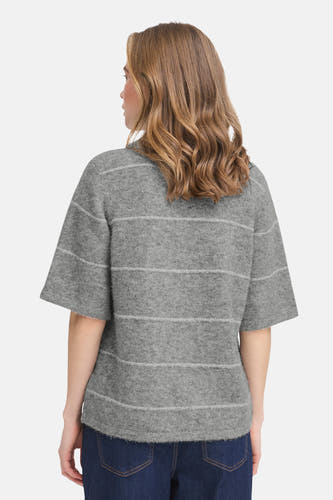 Sweat-shirt gris à col V de France, design rayé et manches courtes, vue arrière.