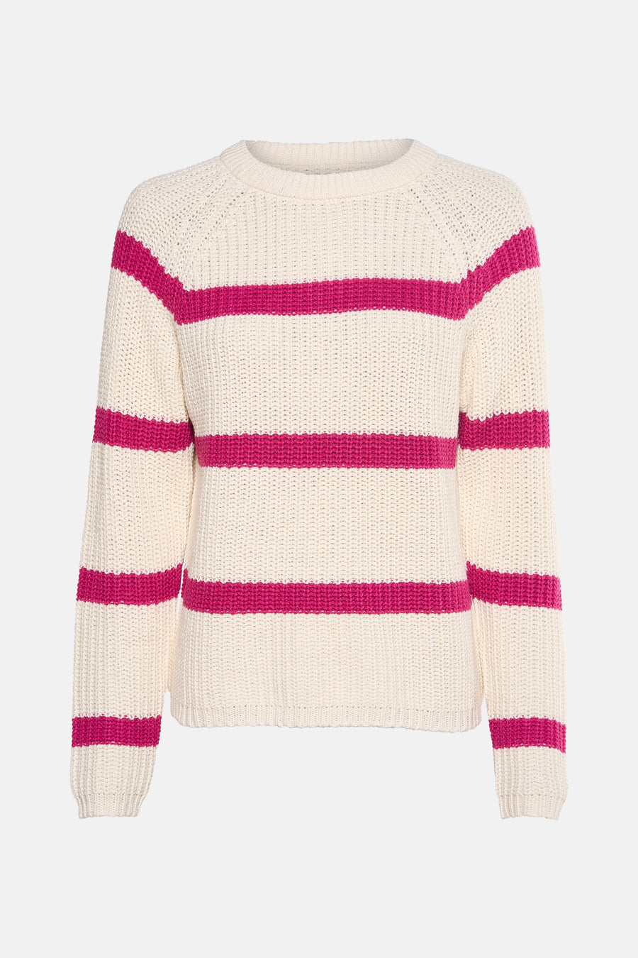 T-shirt rose avec col rond de France, avec des rayures crème et rose.