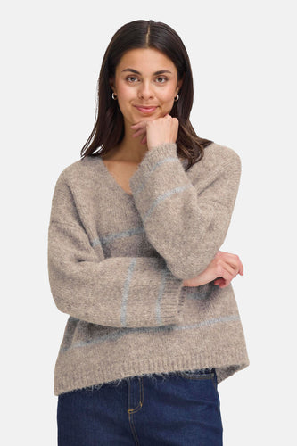 Pull met V-hals - Beige