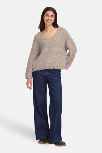 Pull met V-hals - Beige