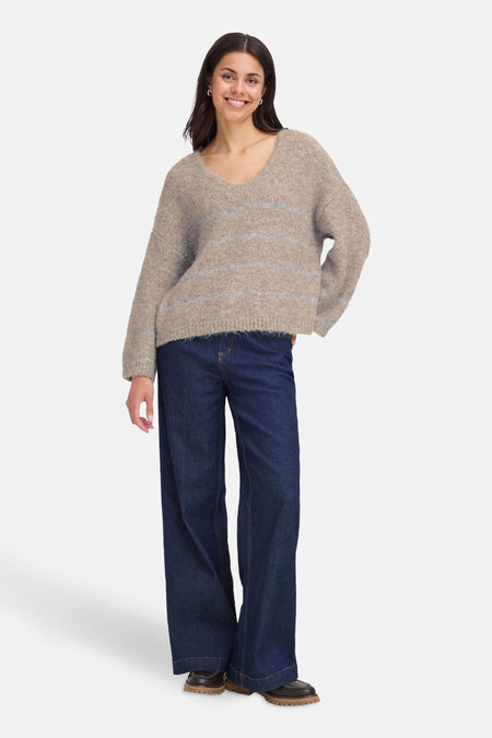 Pull met V-hals - Beige