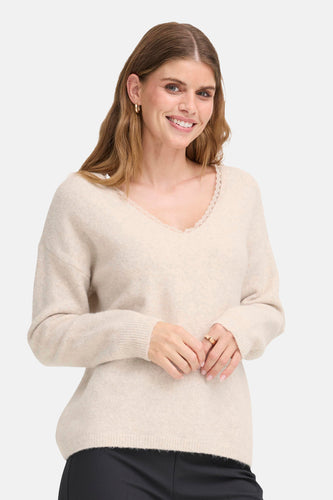 Pull met V-hals - ecru