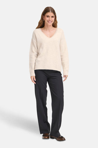 Pull à col en V - écru - Fransa®