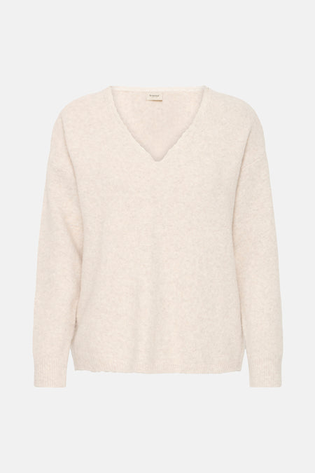 Pull met V-hals - ecru