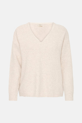 Pull à col en V - écru - Fransa®