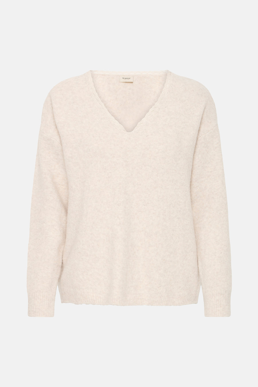 Pull à col en V - écru - Fransa®