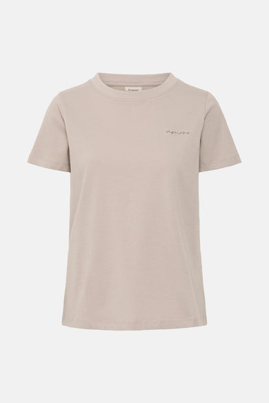 T-shirt beige à manches courtes de Fransa, couleur unie et ence classique.