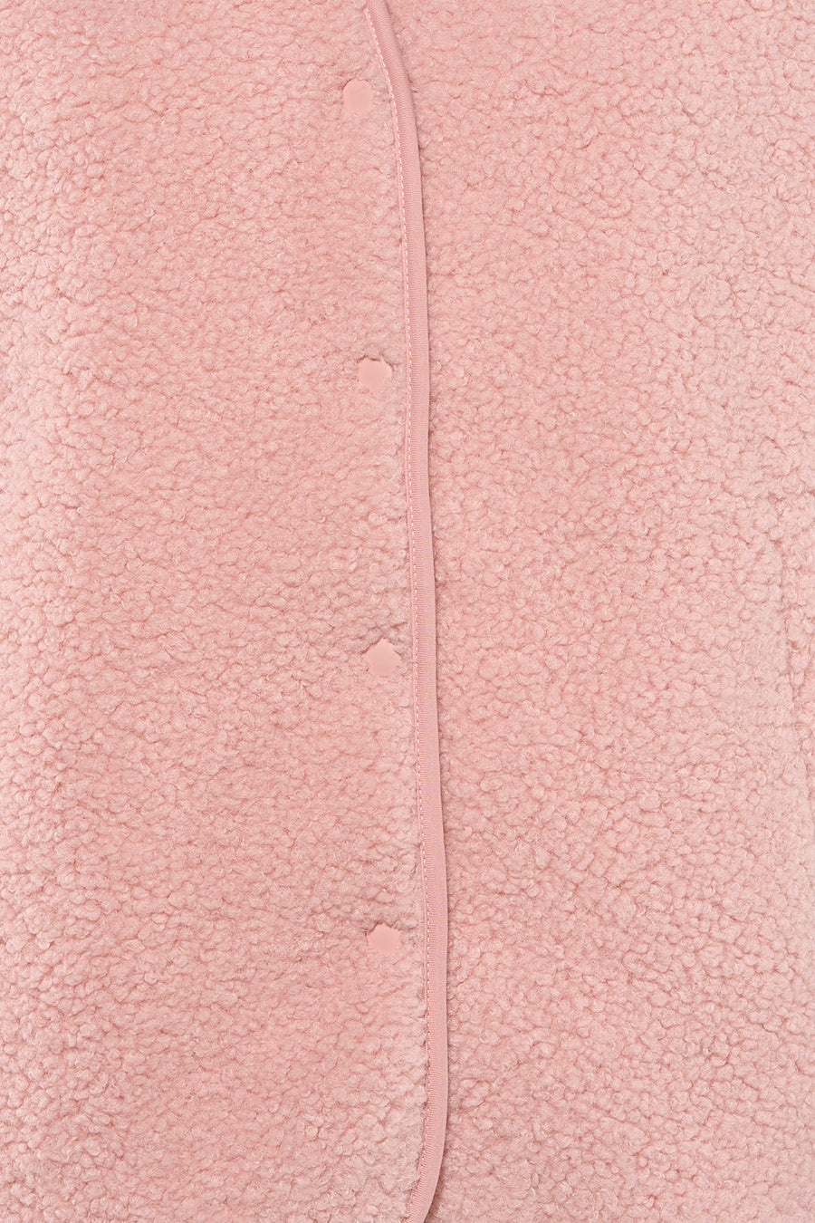 Gilet rose de Fransa, avec une texture pelucheuse douce et une fermeture à boutons sur le devant.