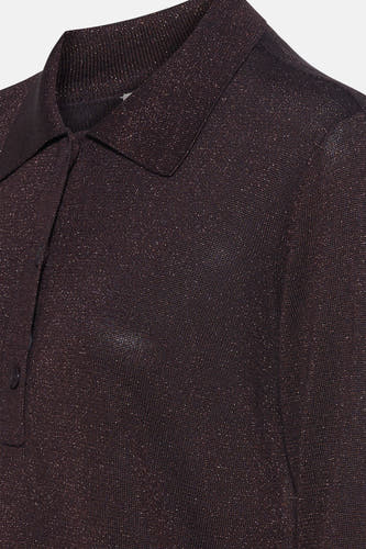 Bruine trui met ronde hals van Fransa, met subtiele glitters en een polokraag.
