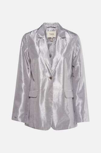 Zilverkleurige blazer van Fransa, met reverskraag, een knoopsluiting en opgestikte zakken.