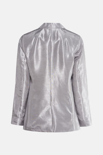 Zilveren blazer van Fransa, met een glanzende, gladde textuur, gezien vanaf de achterkant.
